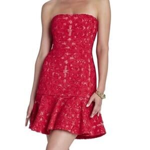 BCBGMaxazria Y2K Marina Red Mini Strapless Ruffle Hem Dress Women's Size 6